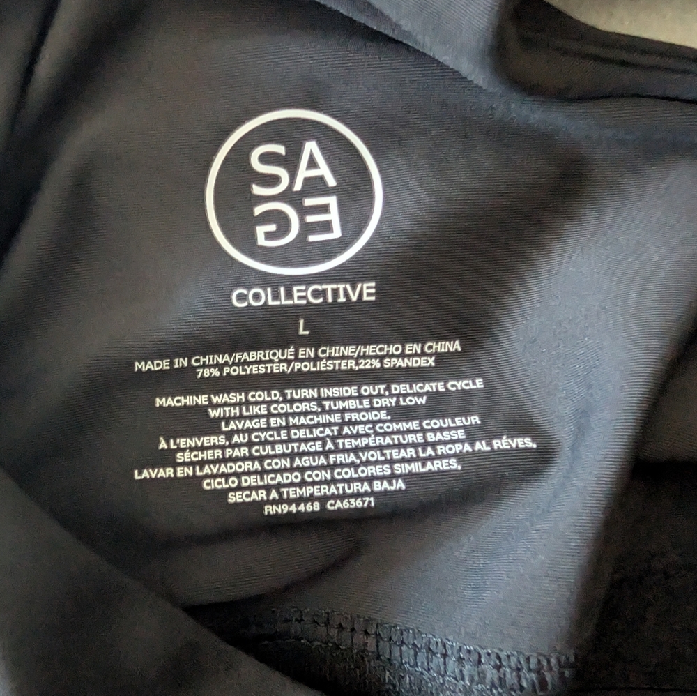 Sage Collective Black Colorblock Side Stripe Racerback Sports Bra Crop Top Sz L - Picture 6 of 9